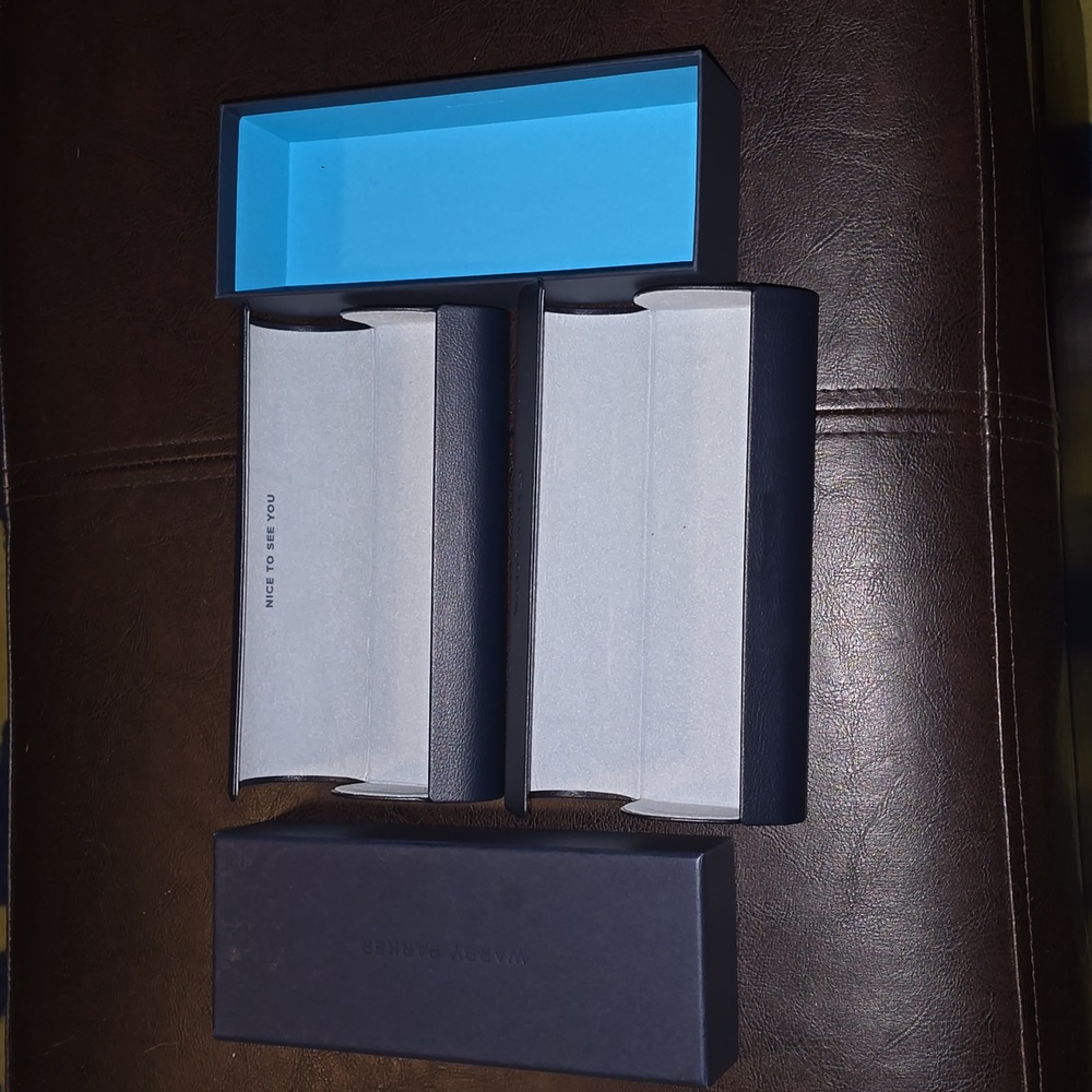 Warby Parker Eyeglass cases (2) and one box